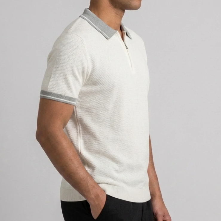 Kurzärmeliges Herren-Strickpolo mit halbem Reißverschluss