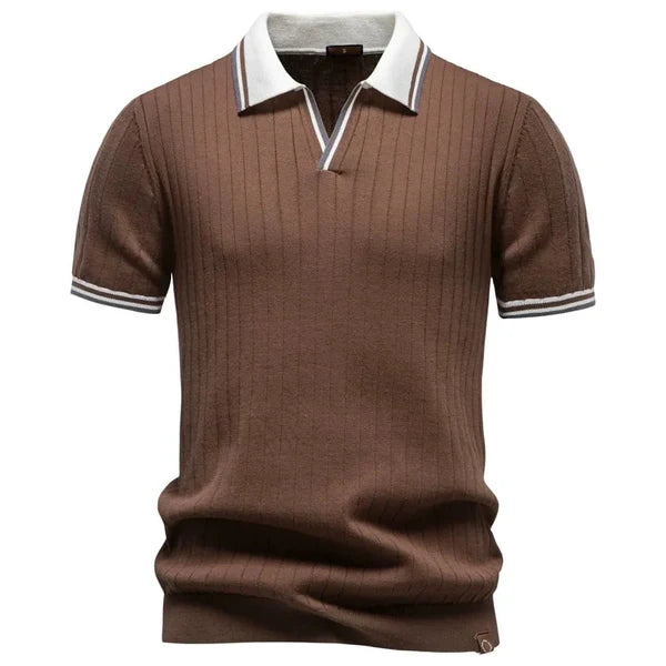 Kurzarm-Poloshirt für Herren aus Strick mit vertikalem Rippenmuster