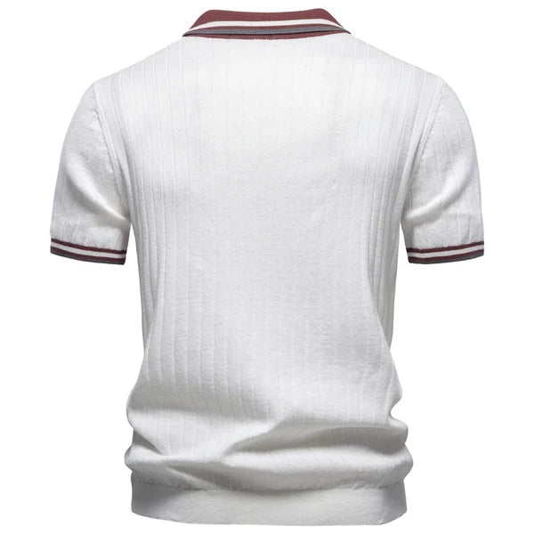 Kurzarm-Poloshirt für Herren aus Strick mit vertikalem Rippenmuster