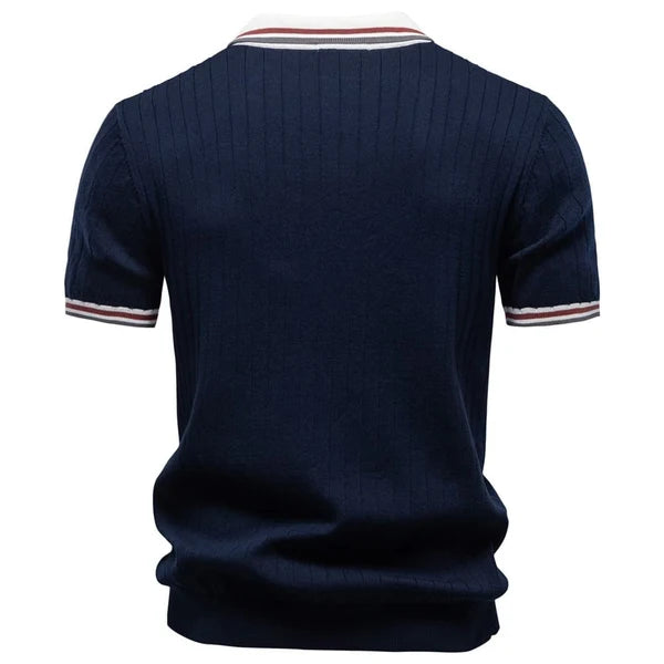 Kurzarm-Poloshirt für Herren aus Strick mit vertikalem Rippenmuster